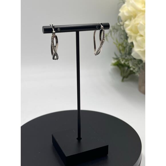 SLC Designer Sterling Sterling 925 Twisted Pave Diamond Elegant Hoop Earrings - Picture 2 of 10